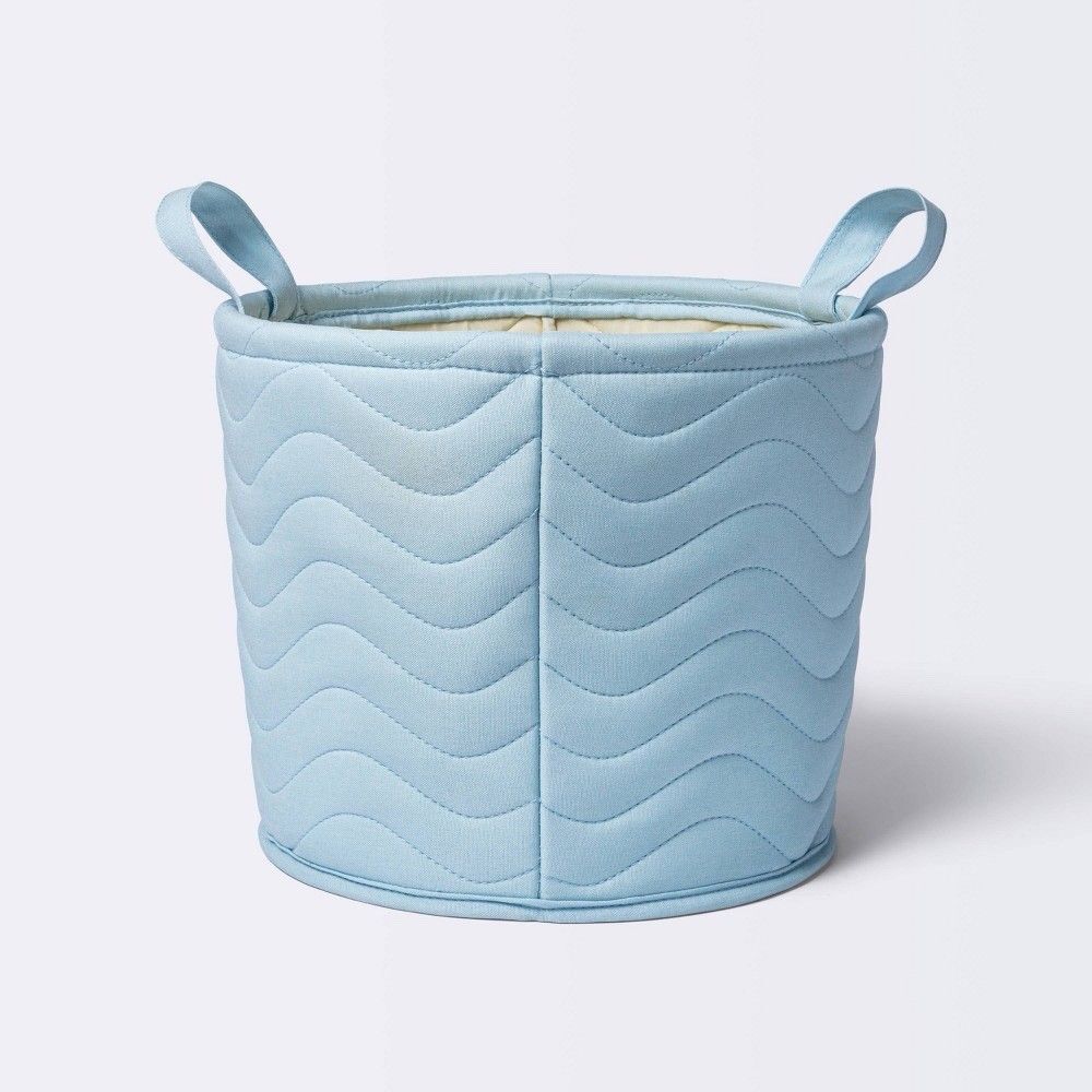 Cloud Island Quilted Fabric Medium Round Storage Basket Blue Nursery Organizer